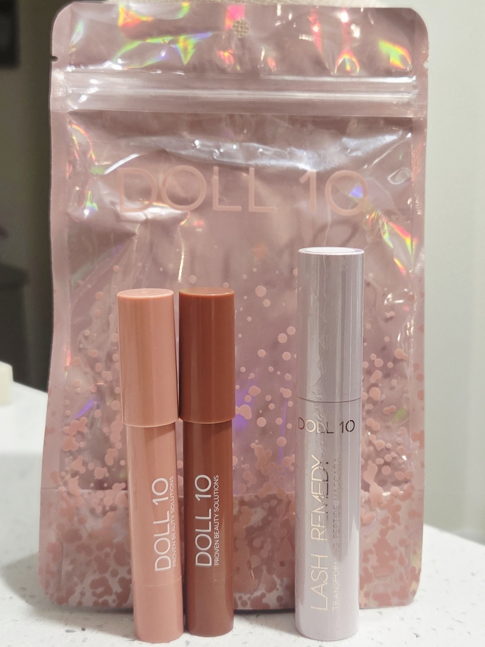 Doll 10 Neutral Lip Peptide Plumpers & Lash Mascara Set in Pink and Brown